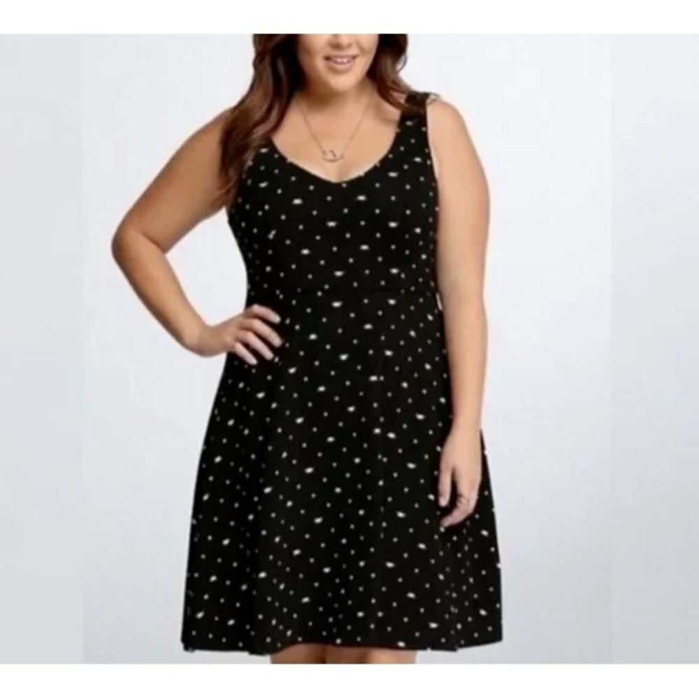Torrid Black White Polka Dot Cat Face Pullover Stretch Flare Dress Plus Size 2X - Picture 2 of 10